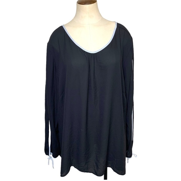 MAURICES Black Gray Minimalist Flowy Crepe Blouse Relax Fit Key Holes Sleeves 24 - Picture 1 of 11